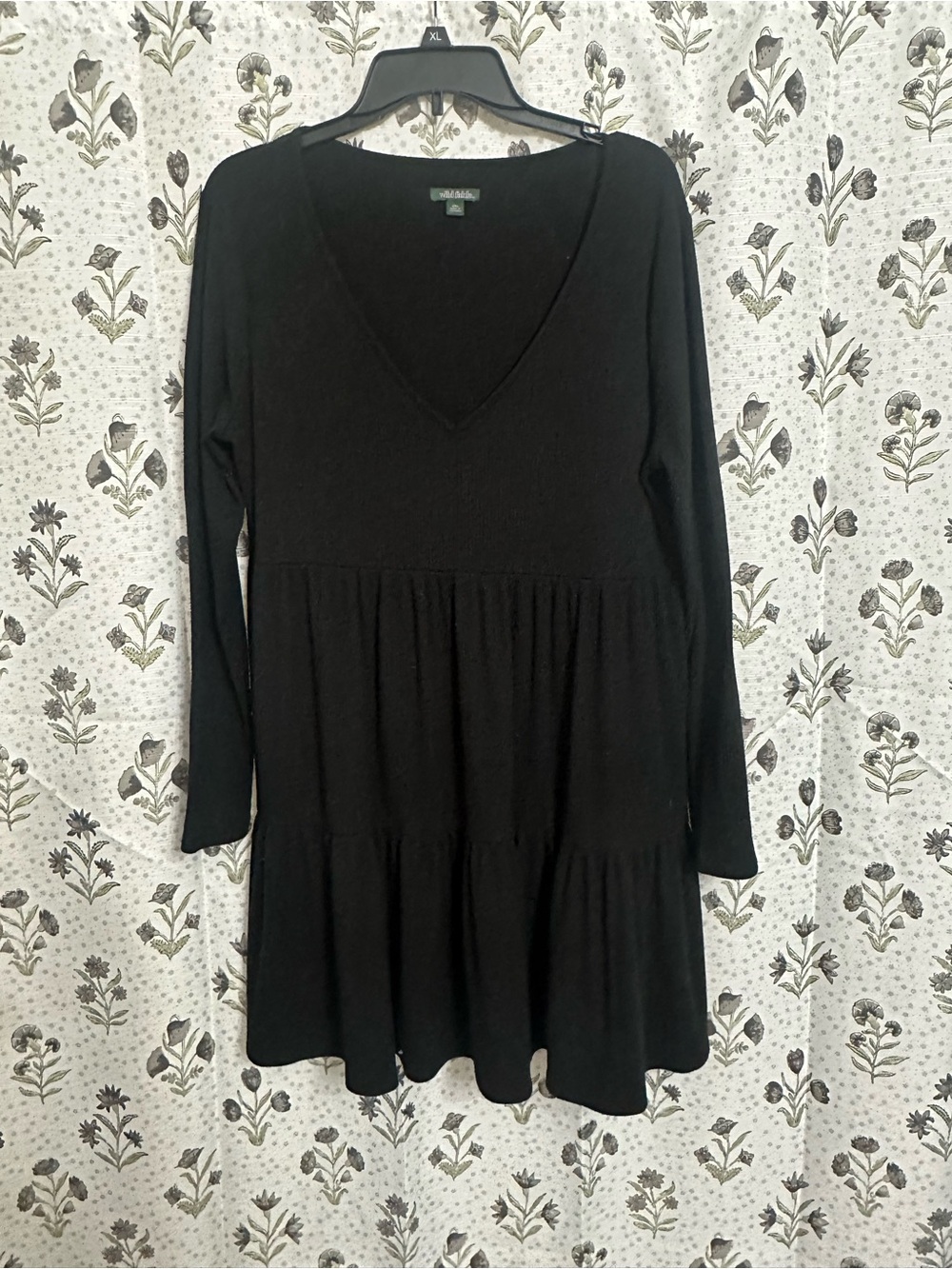 wild fable Black V-Neck Long Sleeve Tiered Dress
